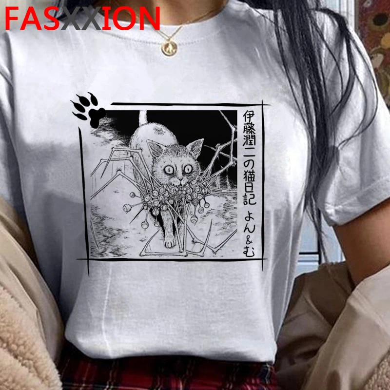 

Junji Ito Летний Мужской Топ harajuku ulzzang парный кавайный гранж летний топ белая футболка