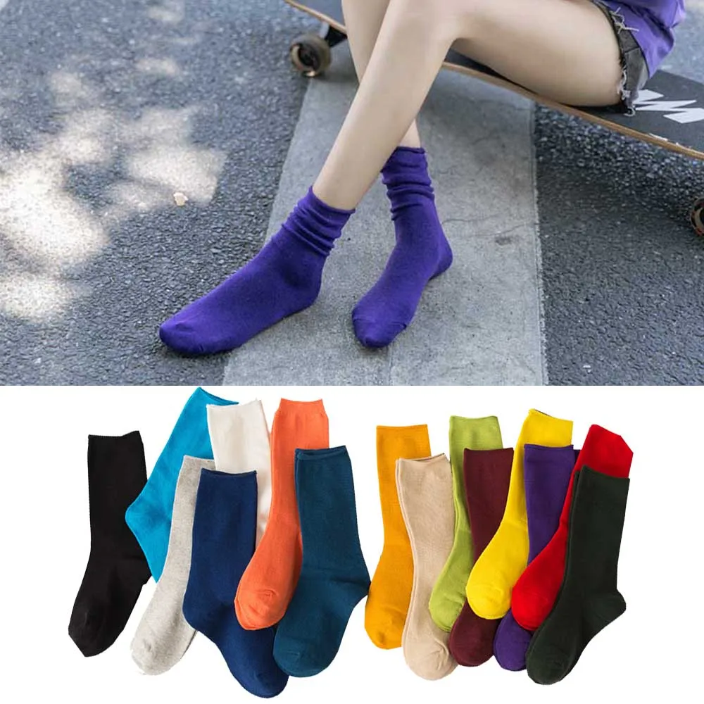 Женские хлопковые носки Harajuku милые короткие до щиколотки желтый синий