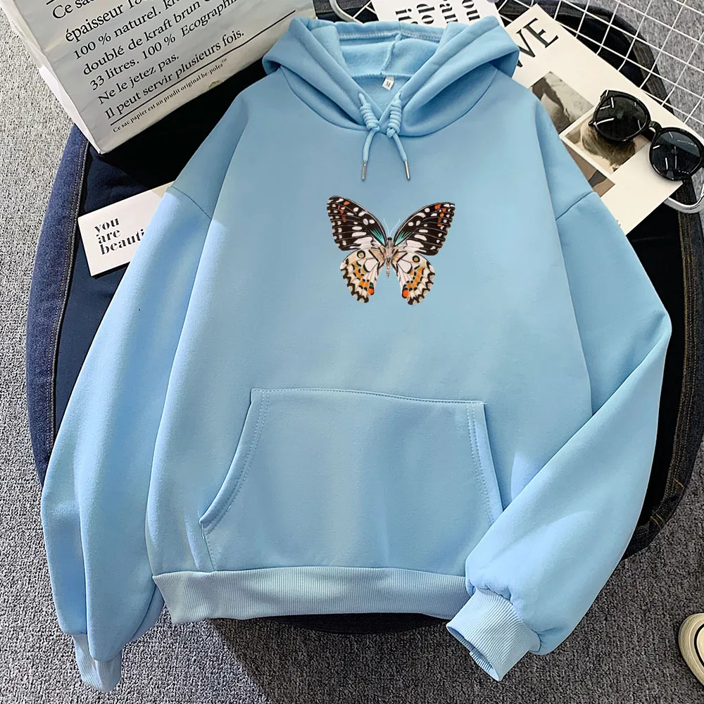 Butterfly Clothes for Women Casual Pullover Hoodie Harajuku Sweetshirt for Girls Long Sleeve Pocket Korean Hoodies Pink Tops