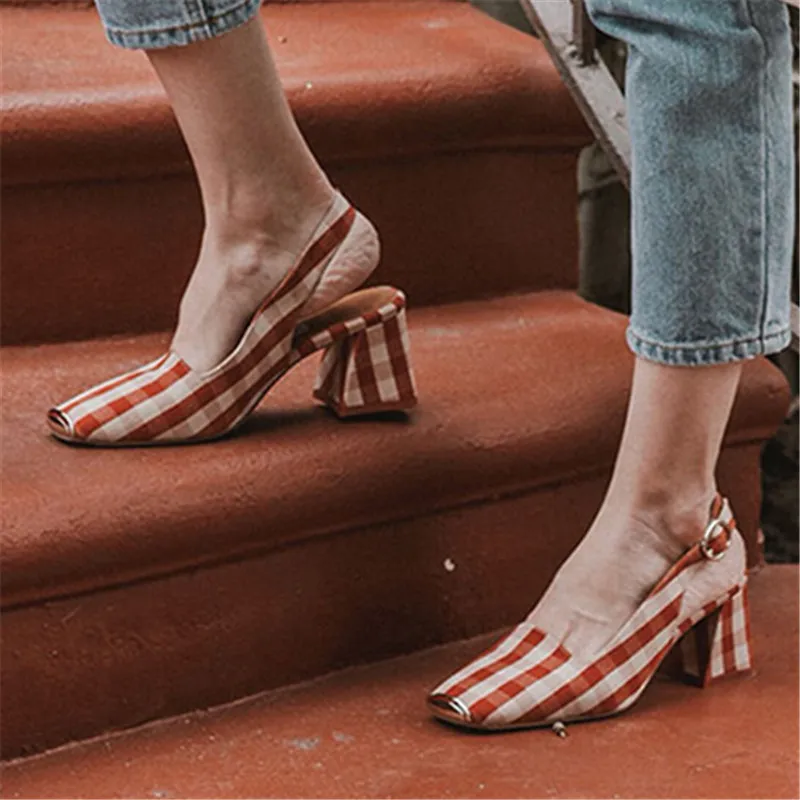 

Туфли-лодочки Женские клетчатые на высоком каблуке, с квадратным носком