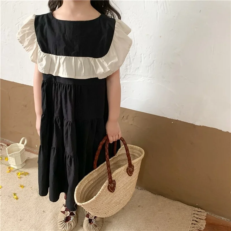 

2021 New Baby Summer New Cotton Ruffles Fashion Casual Vest Princess Dresses Toddler Children Sleeveless Dress