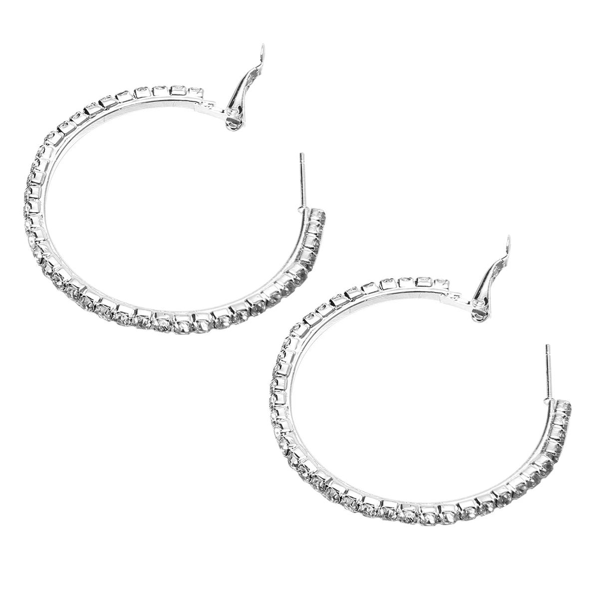 Женские круглые серьги кольца с кристаллами 1 пара|silver plated hoop earrings|hoop earrings for