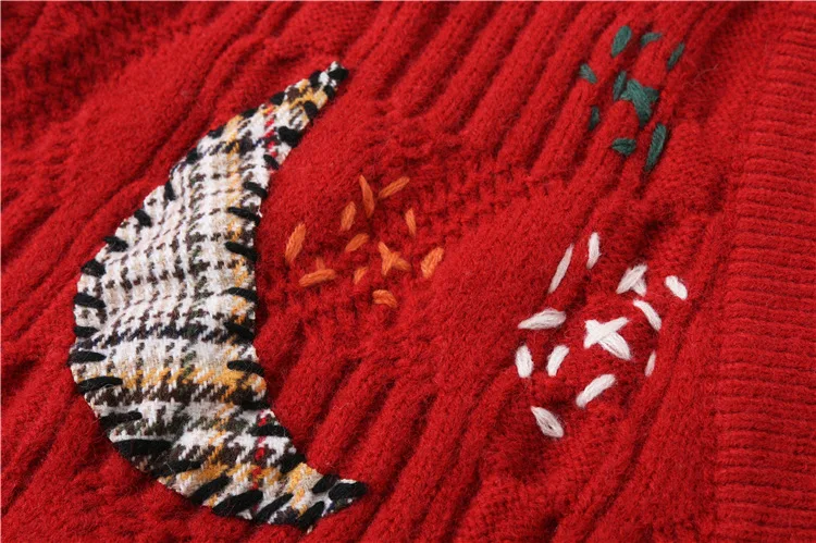 

Cardigan sweater women buttons 2020 autumn winter new embroidery stitching retro knitted sweater knit sweater V-neck long