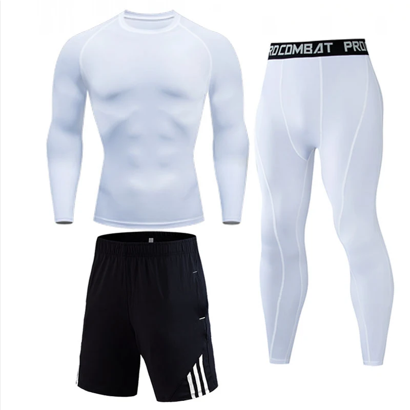 

3-piece Suit Men's Clothing Jogging Suit Compression MMA T Shirt Tactical Underwear Winter Thermal underwear Top Sports Suit