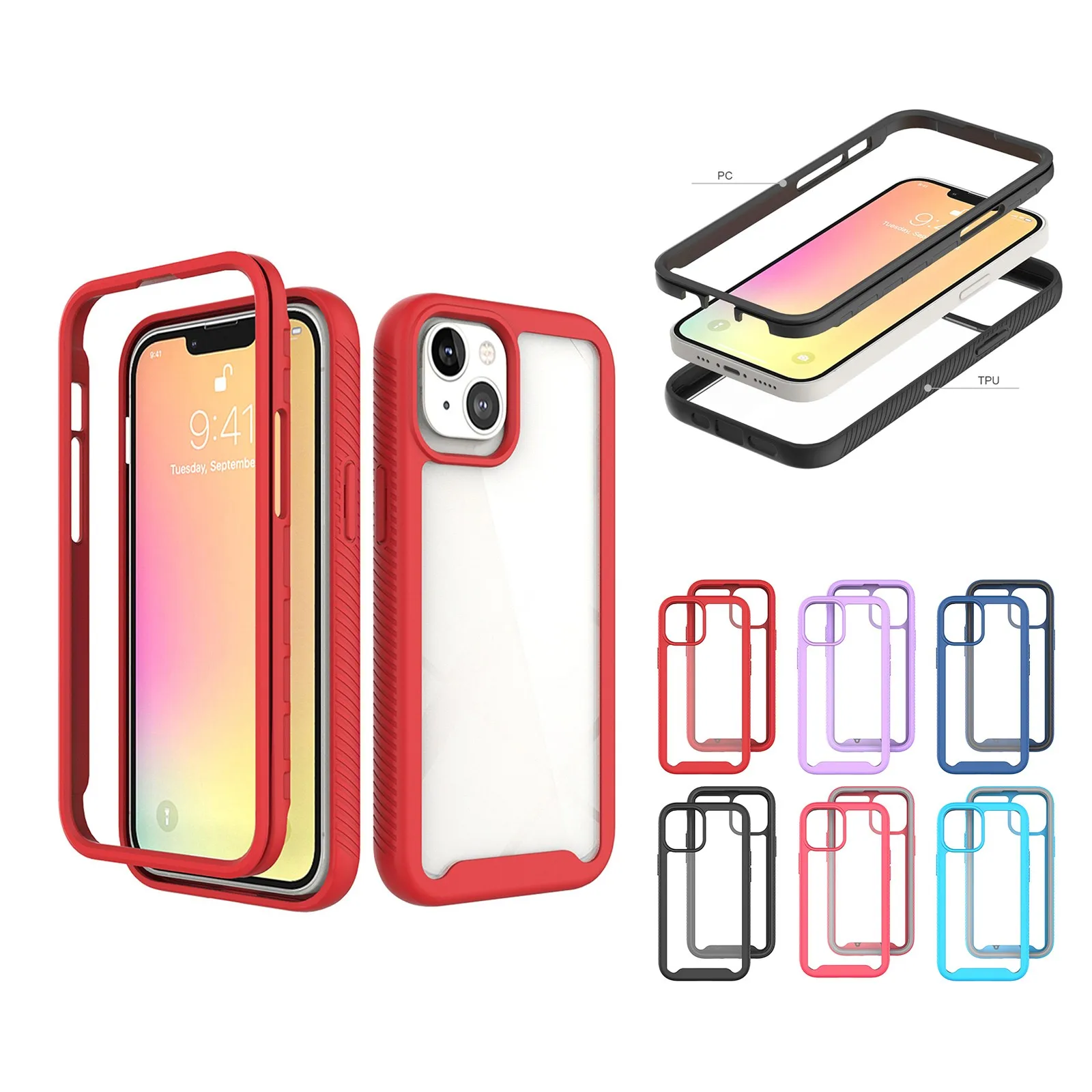 

Protective Coves Shockproof Tpu Mobile Phone Case Pure Color Detachable Anti-drop Mobile Hhone Case For Iphone13 6.1in Shell