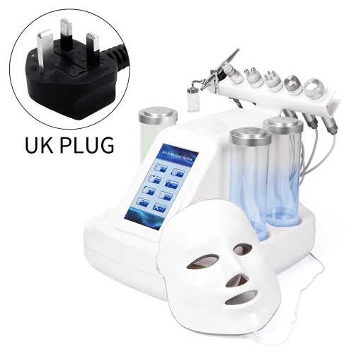 UK Plug 7 в 1 Гидра дермабразия кожуры чистый уход за кожей био светильник RF вакуумная очистка кожи лица Гидро Вода кислородная струя пилинг машина - Цвет: UK Plug