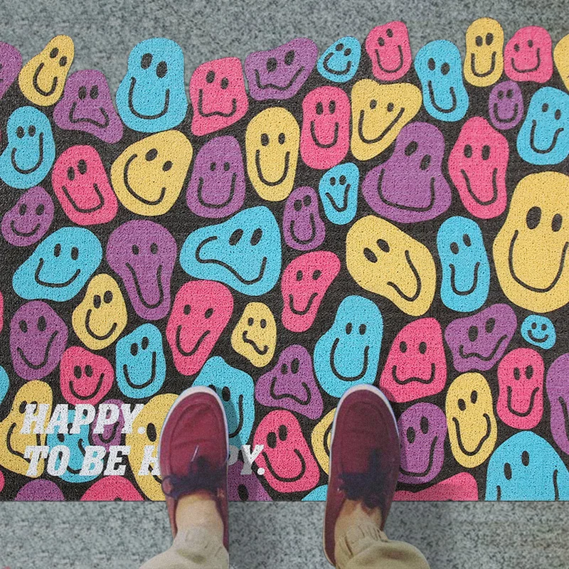 

Smiley Face Home Front Door Mat PVC Silk Loop Anti-slip Dustproof Entrance Door Mat Bathroom Bedroom Living Room Carpet Custom