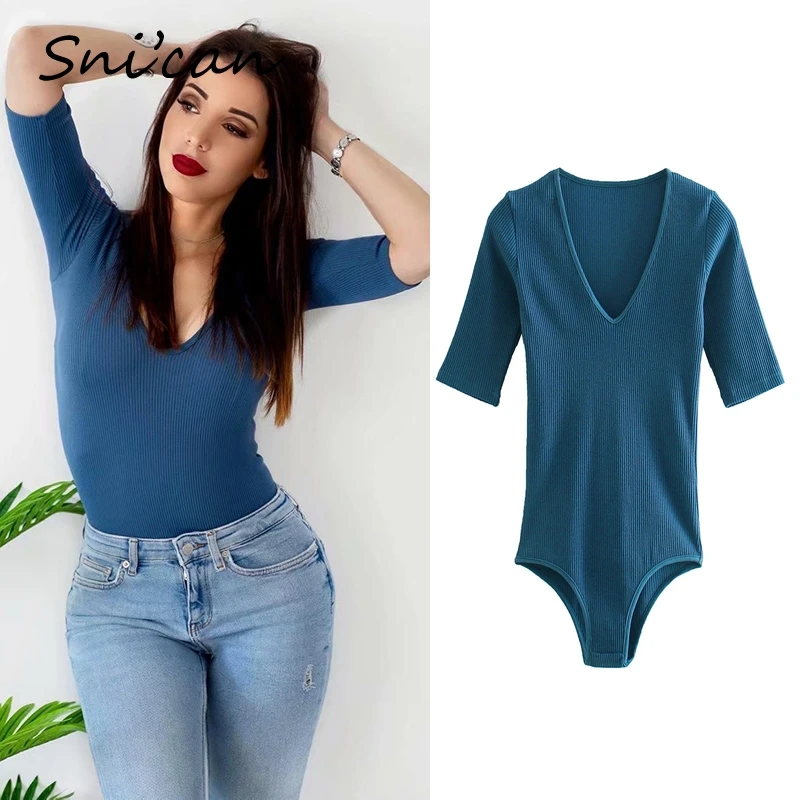 

Snican Spring Half Sleeve O Neck Jumpersuit Za 2021 Women Fashion bodysuits Ladies Slim Bodycon Sexy Romper Casual Outwear Coat