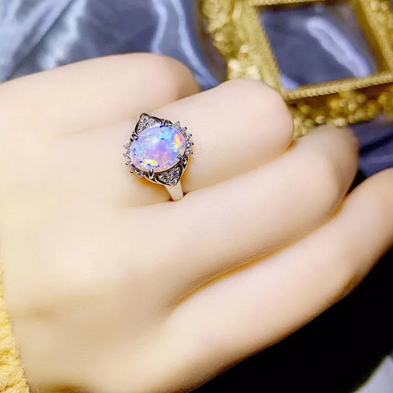 Женское кольцо из чистого серебра 100% пробы с натуральным опалом 8*10 мм|silver ring|opal