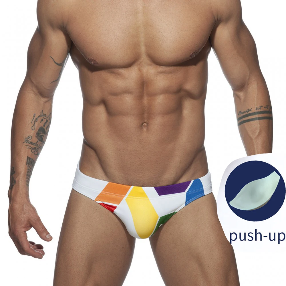 

2021New Men's Sexy Low Waist Swimwear with Push Pad Shorts Beach Swimming Bathing Suit Swimsuit Husband Beach Swimming Pool Surf