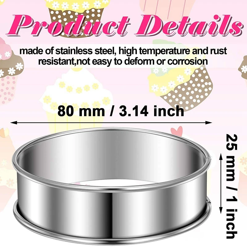 

24 Pieces Double Rolled Tart Rings Round Muffin Rings Crumpet Rings Circular Tart Rings for Home Restaurant Baking Tools