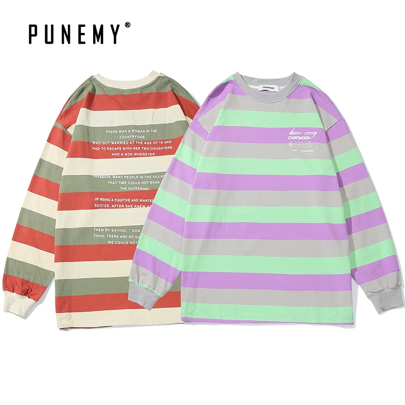 Мужские футболки с длинным рукавом в винтажном стиле полоску из чистого хлопка