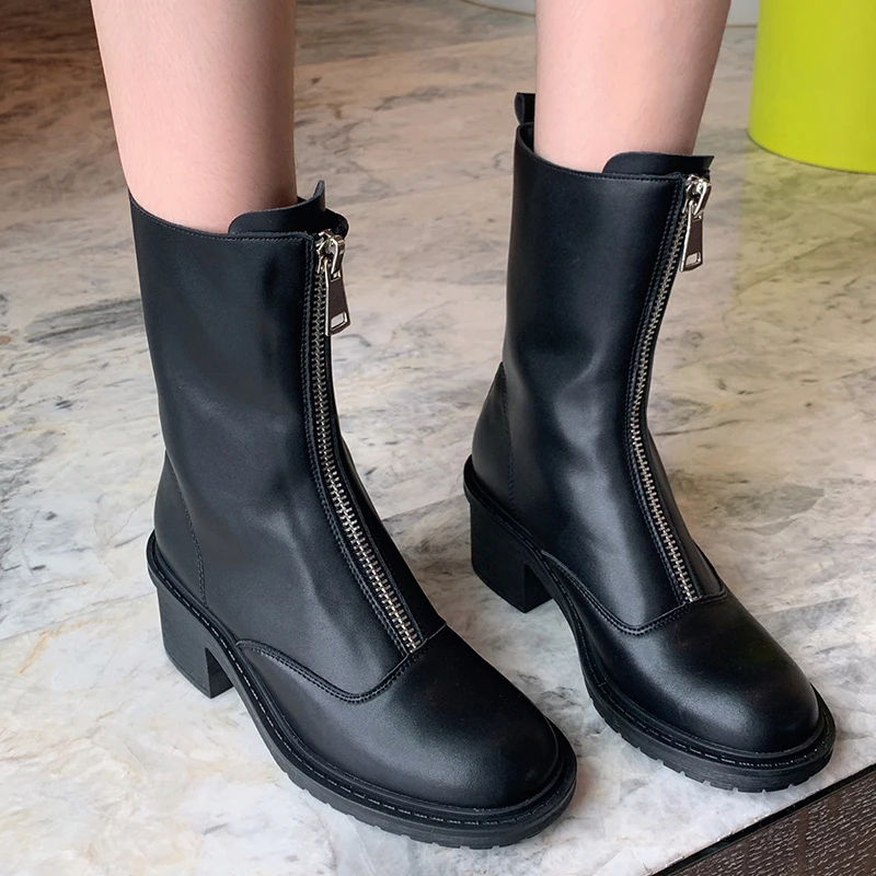 

New Martin Boots Spring Autumn Female Round Toe Med Heels Zippers Shoes Fashion 2021 Women Ankle Short Modern Boots For Ladies