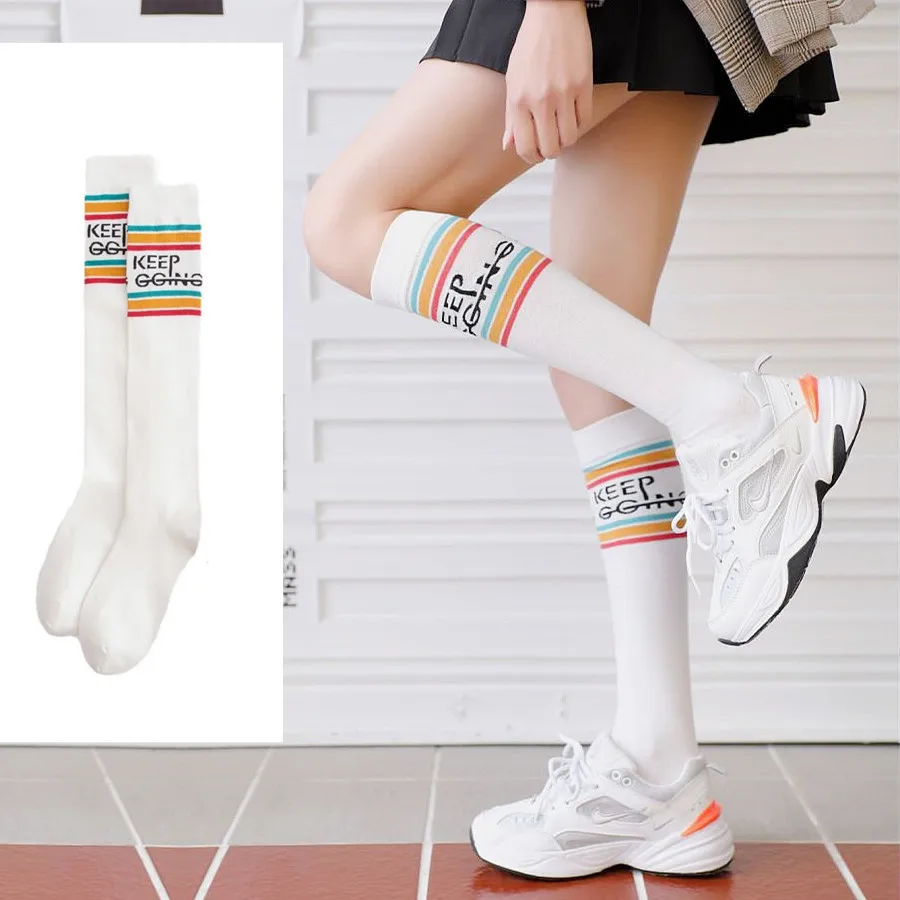 Носки женские длинные разноцветные в полоску из хлопка для скейтборда|Чулки| |