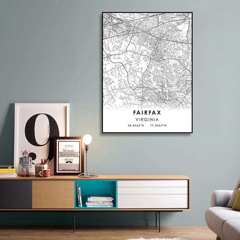 

Fairfax map print poster canvas | Fairfax Street map | Virginia city map print poster canvas
