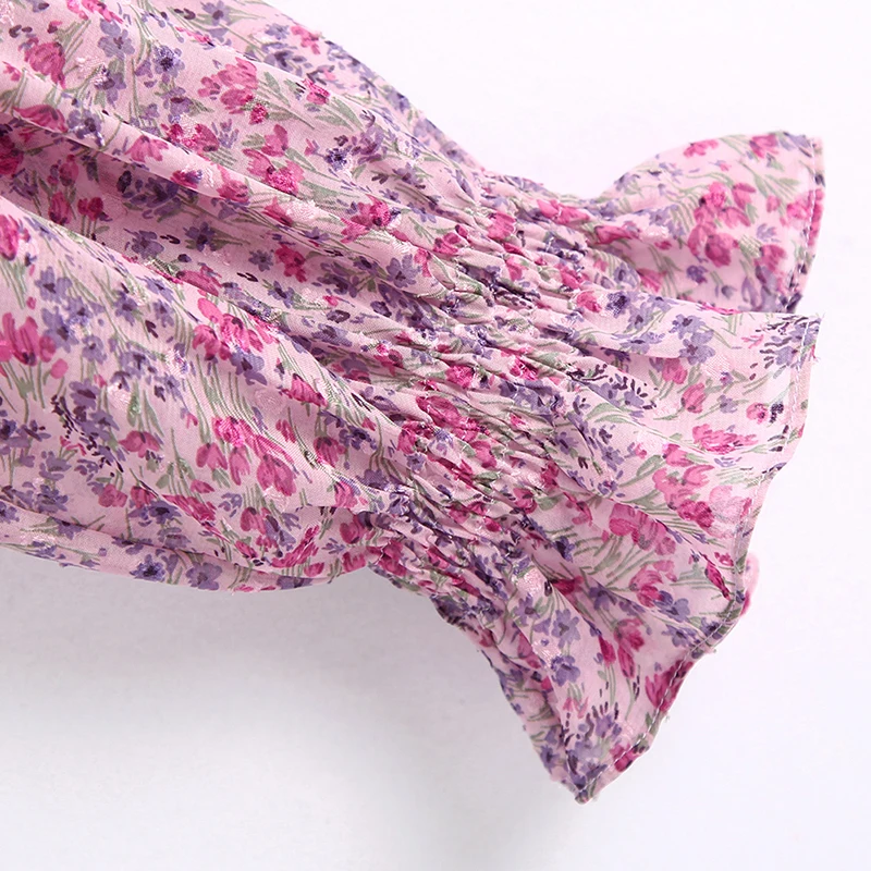 

Women's Vintage Floral Chiffon Shirt V-neck Design Print Lantern Sleeves To Shrink The Waist Spring Autumn Short Top Shirt