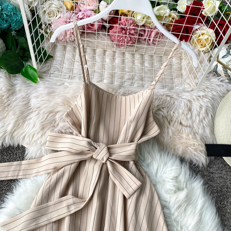Женское облегающее платье-миди в полоску вечерние тонких бретельках | Женская