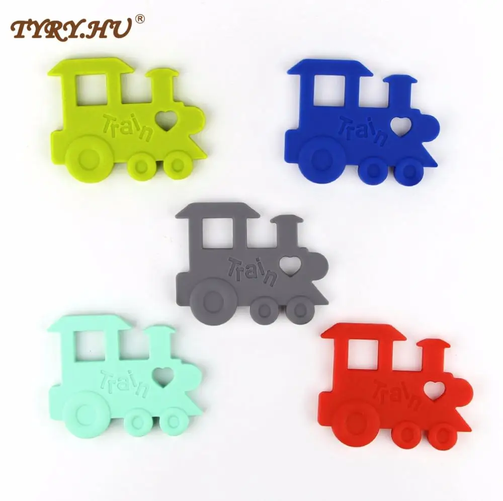 

TYRY.HU 1/5PC Silicone Train Teether Baby Cartoon Car Teething Pendant Chew Toys BPA Free Food Grade Silicone Beads Nursing Gift