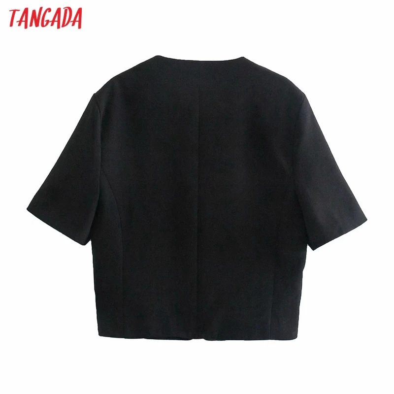 

Tangada Women Solid Black Blazer Coat Vintage Short Sleeve 2021 Fashion Female Casual Chic Tops 4M123