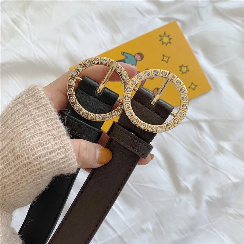 Ремень из искусственной кожи Женский универсальный пояс с круглой пряжкой