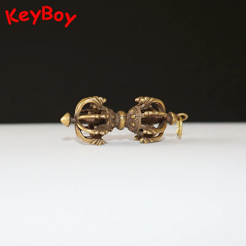 Винтажный латунный двойной головкой ваджри пестик Цепочки Кольца Для Ключей