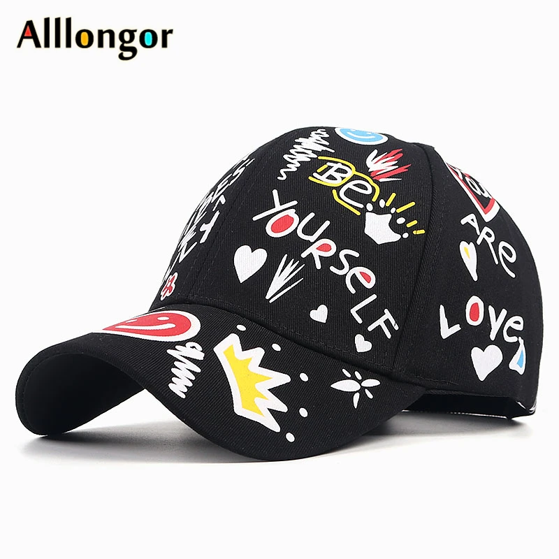 Женские бейсболки в стиле хип-хоп черные с надписью граффити принтом для лета 2020 |