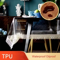 soft tpu transparent tablecloth silicone rectangular waterproof embroidery lace dining coffee table cover event kitchen oilcloth