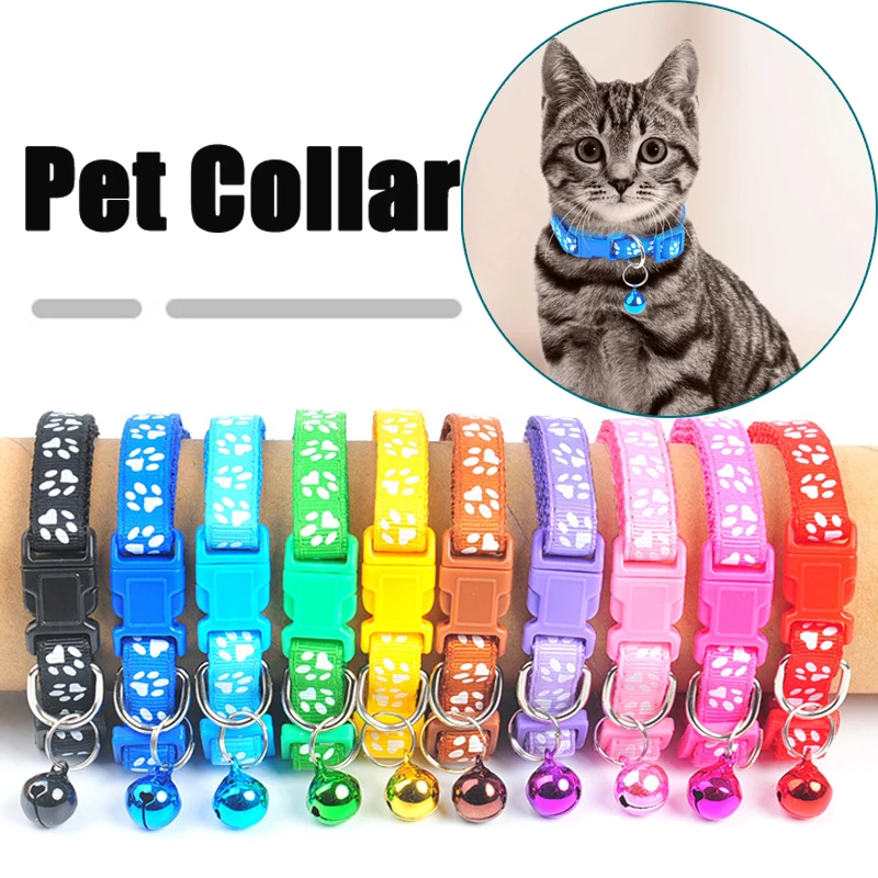 

Cute Bell Collar For Cats Dog Collar Teddy Bomei Dog Cartoon Funny Footprint Collars Leads Cat Accessories Animal Goods Dropship