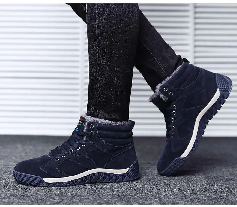 Men Shoes Winter Casual Boots for Men Fur Lace Up Warm Snow Boots Outdoor Fashion Flat Mens Shoes Big Size 47 Scarpe Uomo 43
