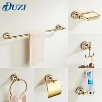 Zinc Alloy Gold Bathroom Accessories Bulk Sale Contain Towel Bar Robe Hook Paper Holder Cup Holder Soap Box Bath Hardware Set