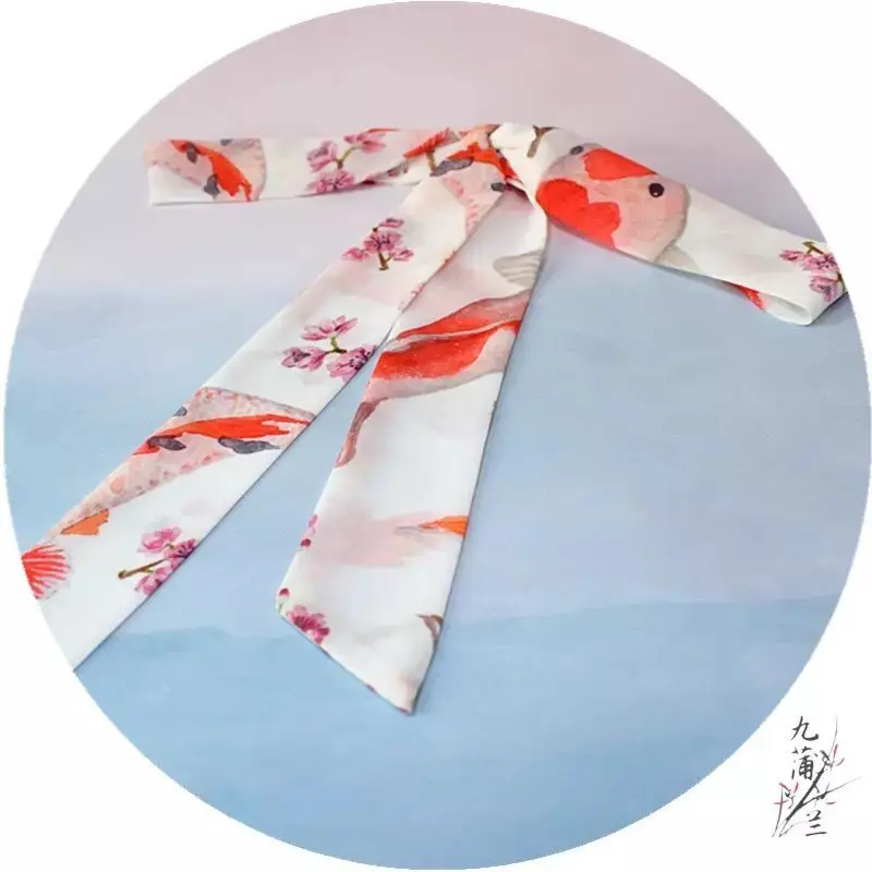 1 high quality Chiffon Antique hanfu cos hair band costume studio cranes printing hair rope hair restoring ancient ways - Цвет: 1