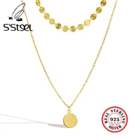 round 925 sterling silver pendant necklace for women korea layered necklace chocker personalized party accesories fine jewellery