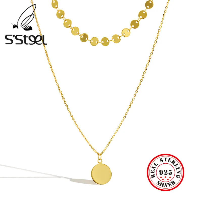 Круглый Кулон из стерлингового серебра 925 пробы ожерелье для женщин корейское