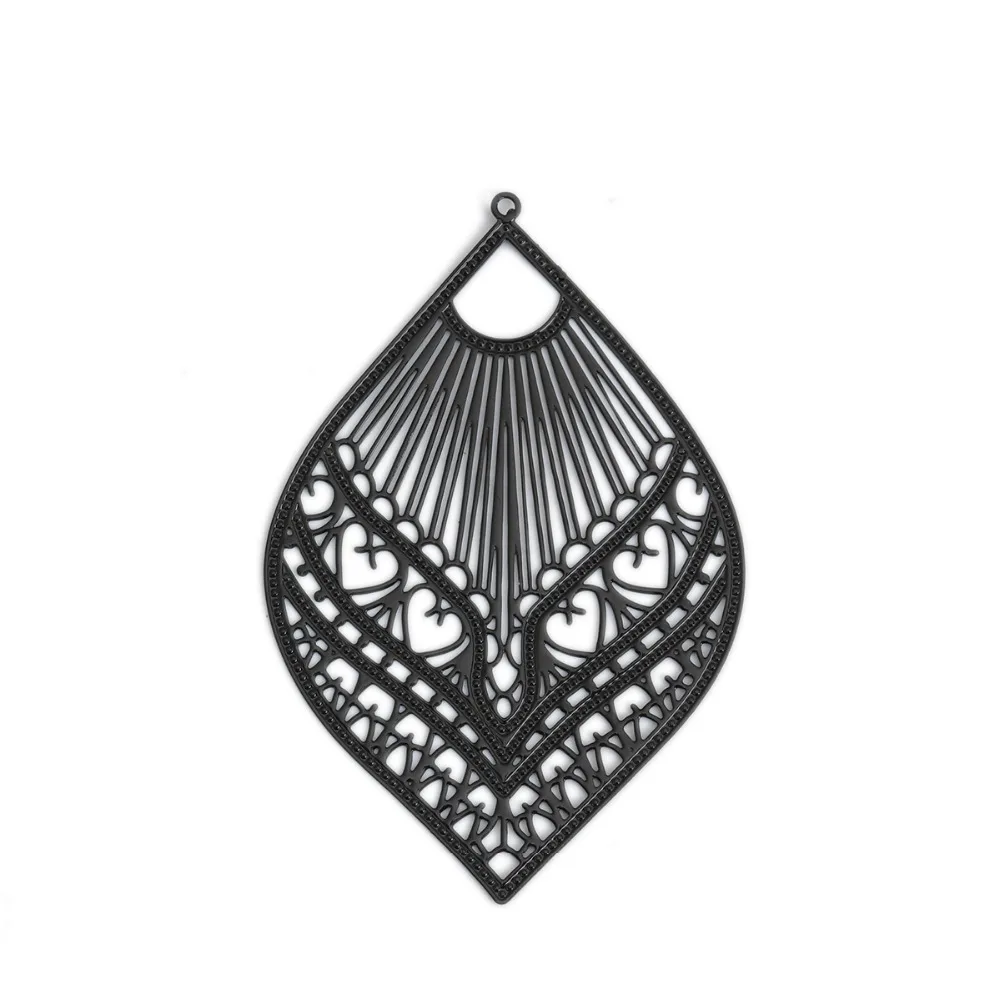 DoreenBeads, модное медное Филигранное тиснение, подвески, черные, серые, перо, стильные ювелирные изделия, сделай сам, Подвески 59 мм x 39 мм, 10 шт