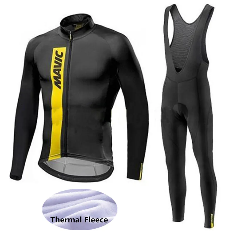

2020 MAVIC winter Long Sleeve Thermal Fleece Cycling Jerseys Set MTB bike wear Bicycle Clothing suit 19D cushion