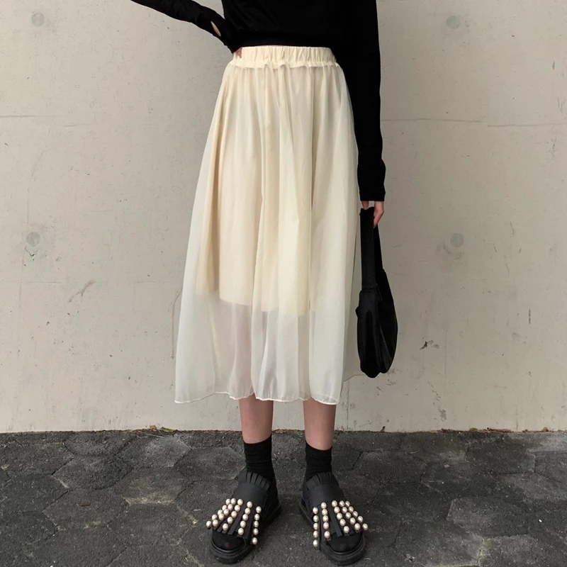 Женские юбки в японском стиле Harajuku Ulzzang Повседневная Свободная сетчатая юбка