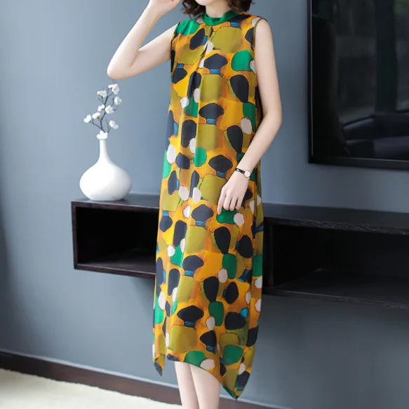 3xl Новое шифоновое шелковое винтажное платье с цветочным принтом размера плюс