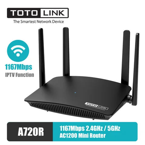 Мини-роутер TOTOLINK A720R Wi-Fi 5 ГГц/2,4 ГГц, 1167 Мбит/с, функция IPTV, 4*5 дБи, фиксированные антенны, формирование сигнала