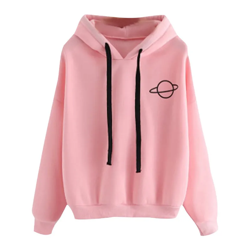 Pink Свитшоты с принтом женская с длинным рукавом Перемычка Hoody пуловер Топ Блузка Женская толстовка Poleron Sudadera Con Capucha - Цвет: Pink