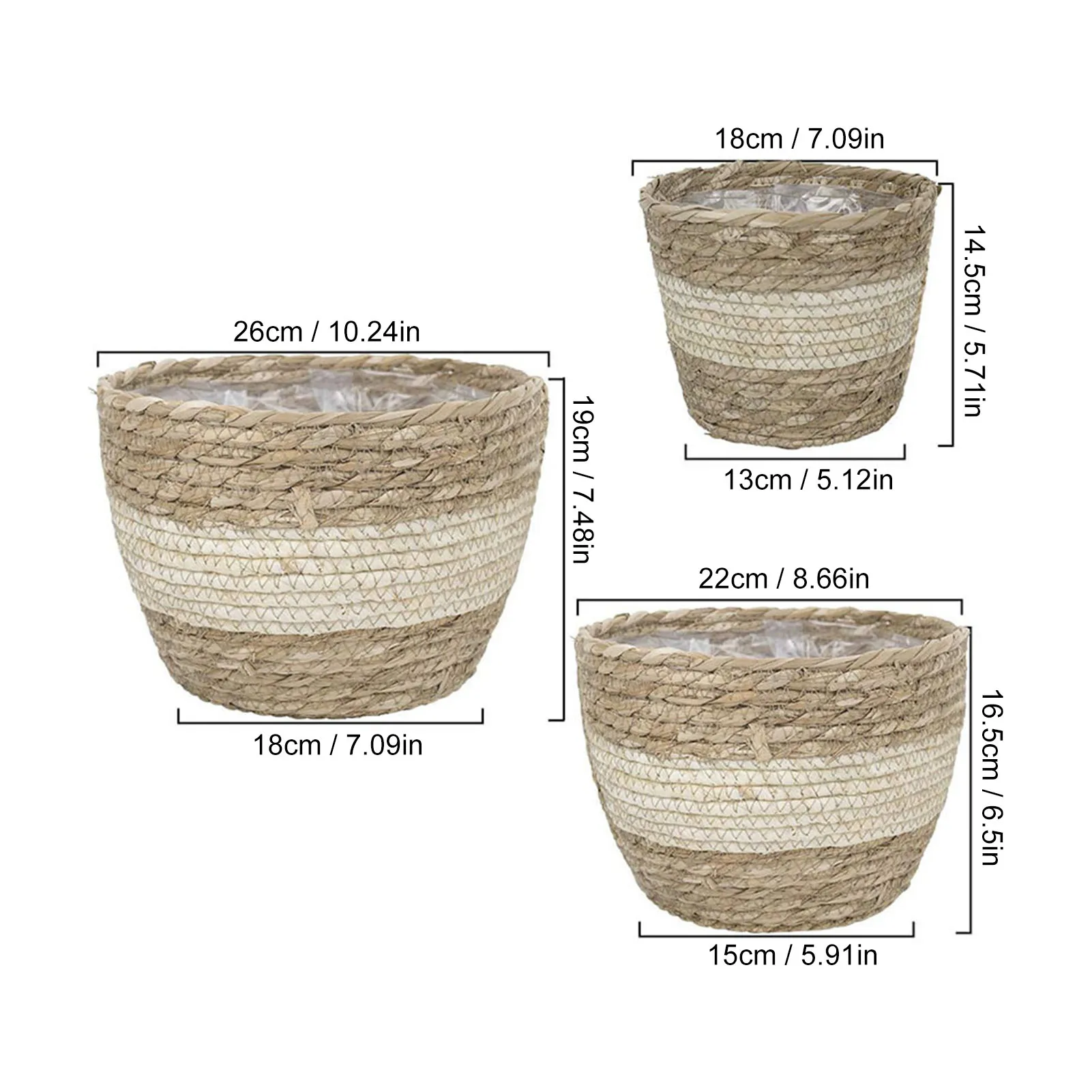 

3pcs Woven Flower Pot Cover Durable Natural Flowerpot Planter Straw Flowerpot Frame Planting Basket Storage Basket S M L