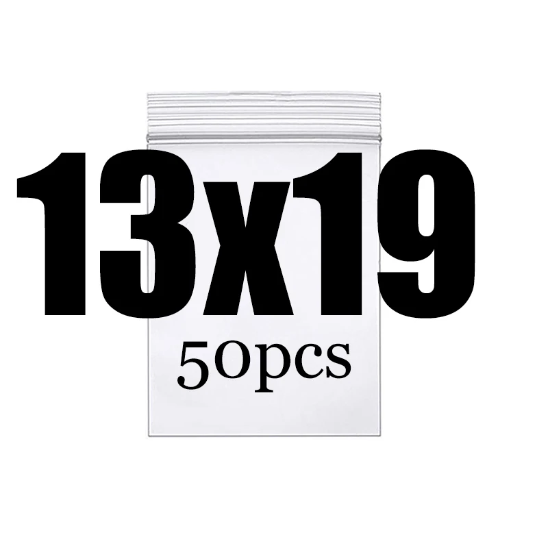 13x19CM 50PCS Высококлассные толстые прозрачные пакеты на молнии с застежкой-молнией, пищевая посылка, сумка для хранения, прозрачная пластиковая маленькая упаковочная полиэтиленовая сумка на молнии - Цвет: 13x19CM 50PCS