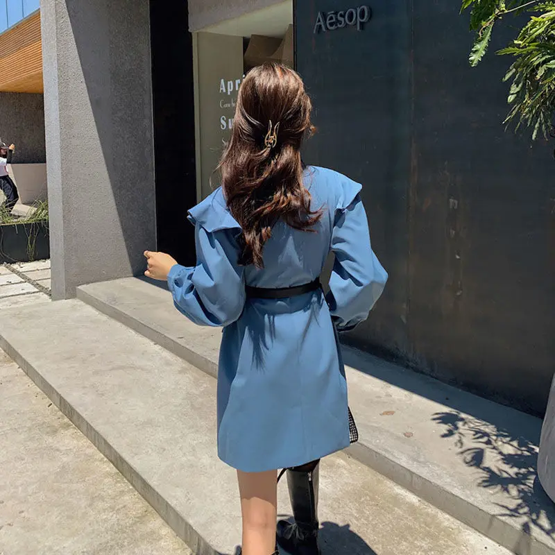 

New women double breasted petal shoulders dress Office ladies casual blazer dress Autumn winter slim suit female dresses 2020