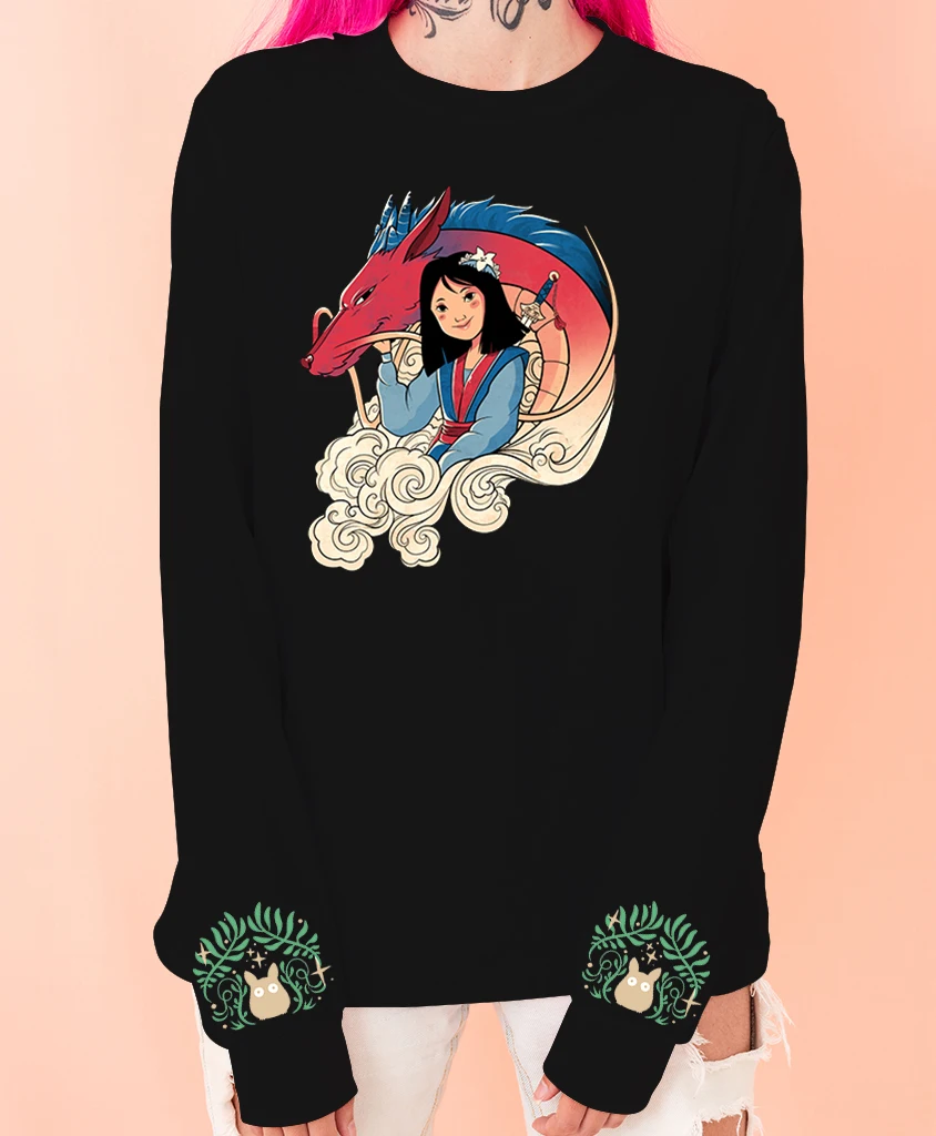 

Толстовка с капюшоном Geisha в стиле японского аниме, винтажная одежда с изображением пириала, черный пуловер в стиле Харадзюку с длинным рука...