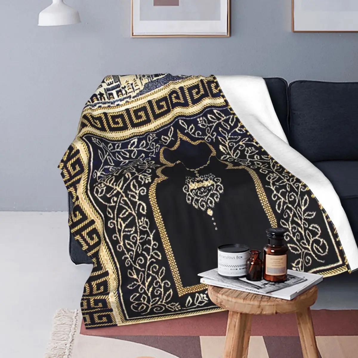 

Islamic Eid Mubarak Mosque Blanket Velvet Summer Ramadan Kareem Muslim Prayer Thin Throw Blanket for Home Couch Quilt