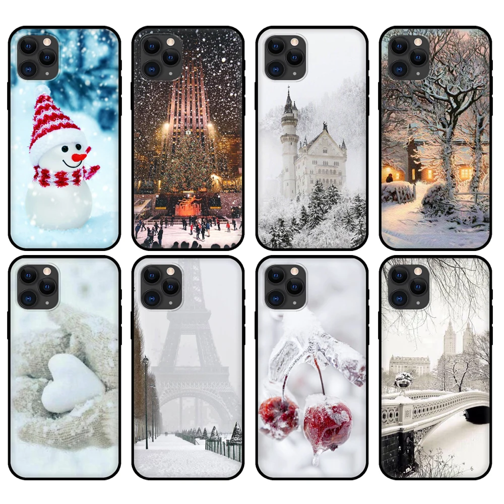 Черный чехол из ТПУ для iphone 5 5s se 2020 6 6s 7 8 plus x 10 XR XS 11 12 mini pro MAX задняя крышка зима