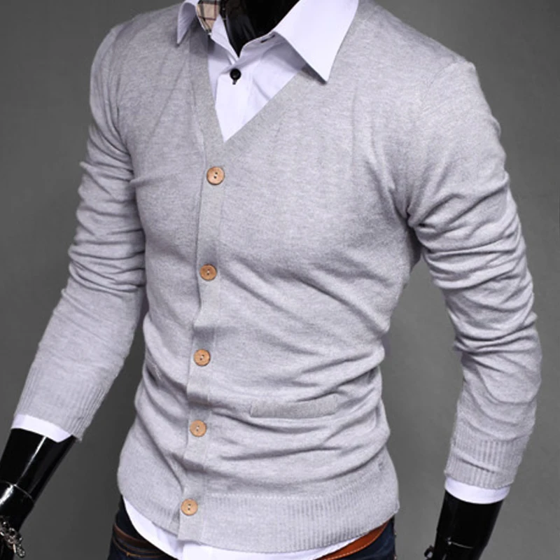 Мужской повседневный трикотажный кардиган тонкий хлопковый свитер с длинным