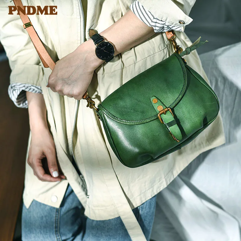 

PNDME модные повседневные женские маленькие сумки через плечо ручной работы из натуральной воловьей кожи дизайнерские вечерние женские сумки через плечо