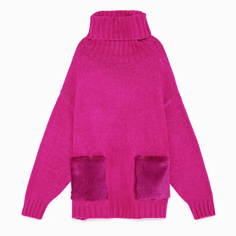 Neploe Pull Femme осень-зима свите с длинными рукавами Женский водолазка Толстый Пуловер Джемперы меховая нашивка карман трикотажные топы 54799