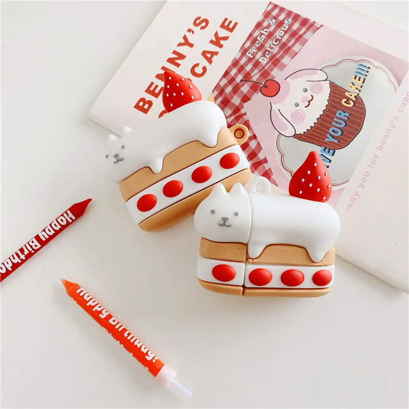 

Wireless Earphone Case Cute Strawberry Cat Cake For Apple AirPods Pro 3 Silicone Headphones Cases For Airpods 2 Protective Cover