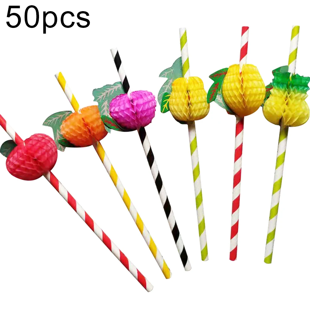 

50Pcs Fruit Paper Disposable Drinks Beverage Juice Stripe Straws Party Supplies